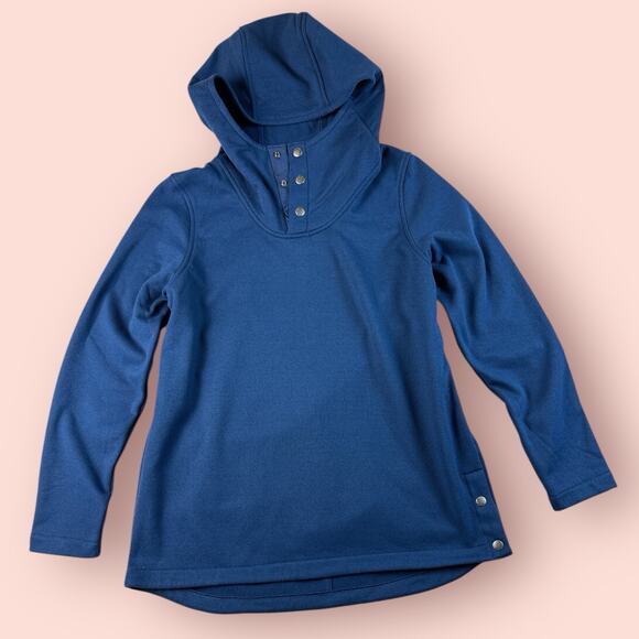 The North Face Women Fleece Pullover Hoodie Jacket Large Blue Snaps Knit Stitch - Picture 1 of 4